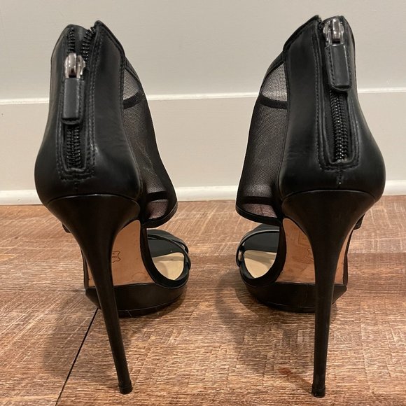 Caged Heels, Leather Black Heels, BCBG Heels - Picture 2 of 4